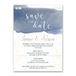 Προσκλητήριο γάμου με θέμα save the date και γραμμικά κλαδιά δέντρου σε navy watercolor αποχρώσεις