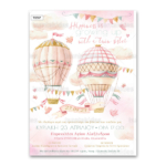Προσκλητήριο Bάπτισης με θέμα Baby Girls Hot Air Balloon