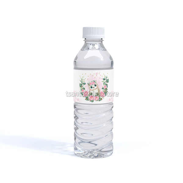Κουκουβάγια με Λουλούδια Βάπτιση Κορίτσι - Ετικέτα για Μπουκάλι Νερού