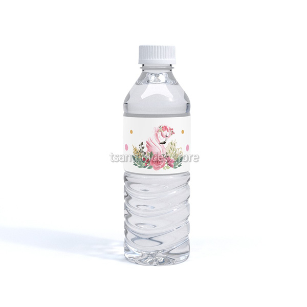 Ροζ Φλαμίνγκο Βάπτιση Κορίτσι - Ετικέτα για Μπουκάλι Νερού
